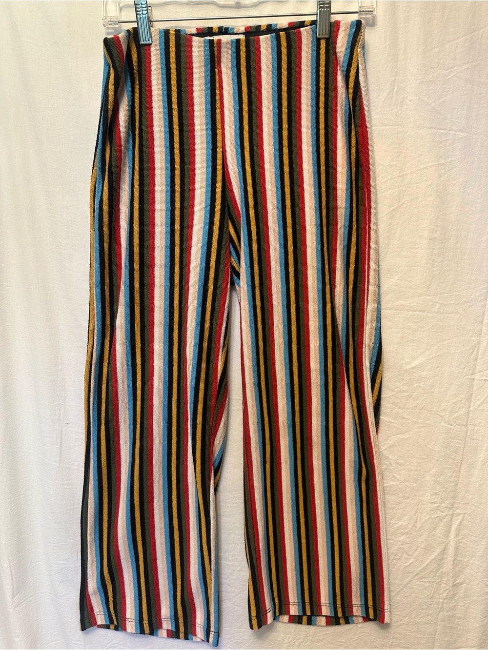 Urban Outfitters S Retro Striped Terry Knit Wide Leg Pants 70s Multicolor
